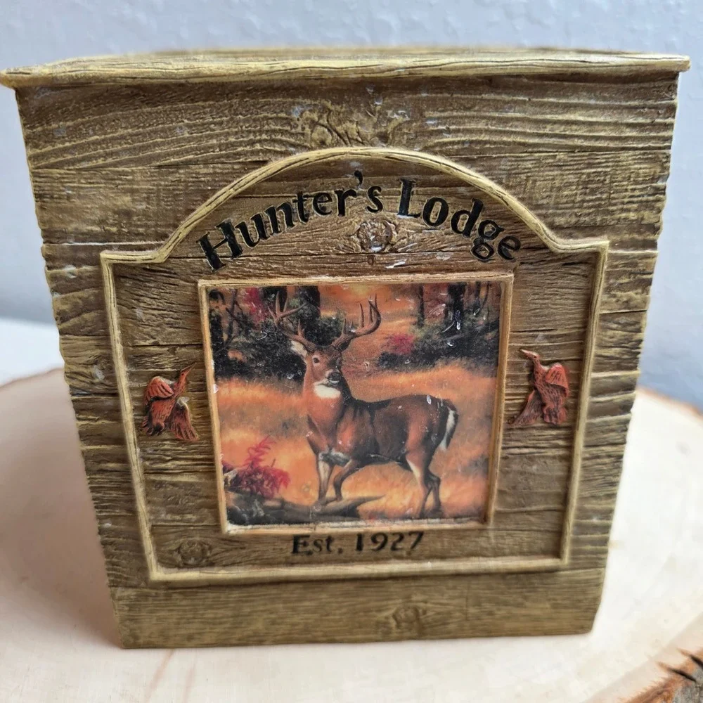 Rustic Lodge Wildlife Tissue‎ Box Cover Resin Faux Wood Deer Duck Dog Cabincore